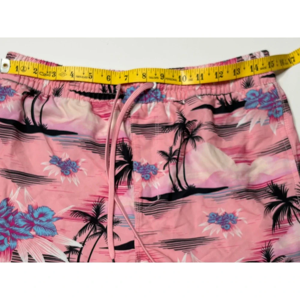 Hurley Mens Pink Tropical Palm Tree Floral Swim Trunks Board Shorts Small